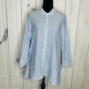 Habitat Clothes To Live In Button Up Blouse Crinkle Blue White Striped Size XS
